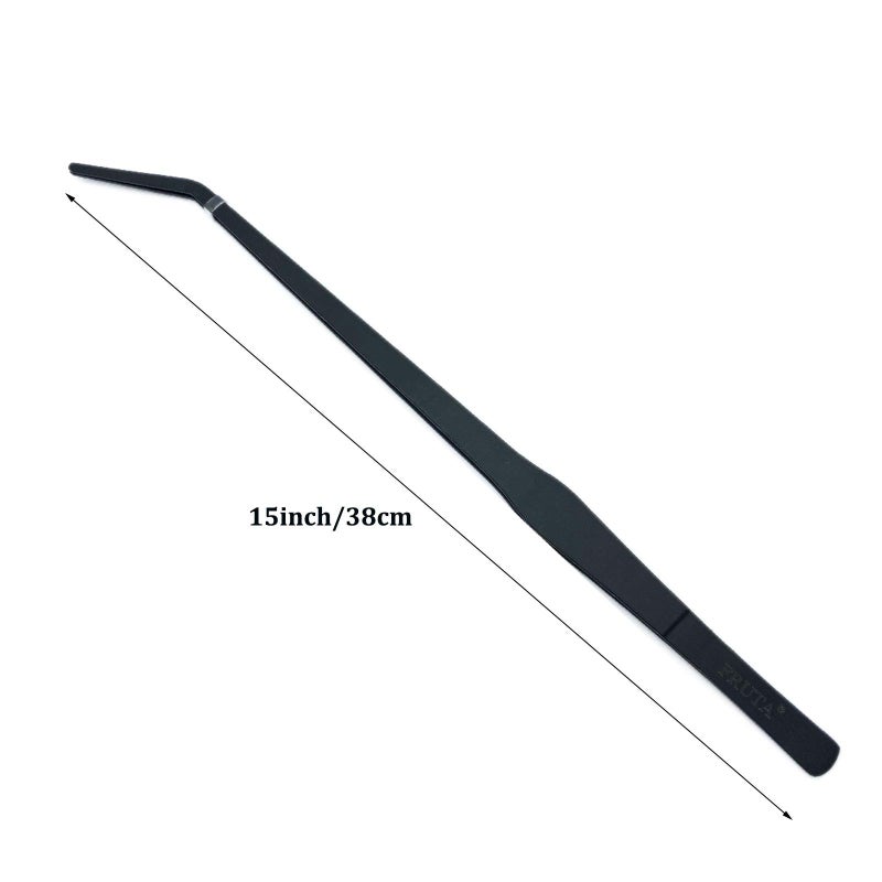FRUTA Aquarium Tweezers Stainless Steel Curved Tweezer with Carbonation Protection Coating Against Rust Long Reptiles Feeding Tongs for Aquatic Plants Spider Snakes Lizards, 15 inch - Black Curved - Image 2